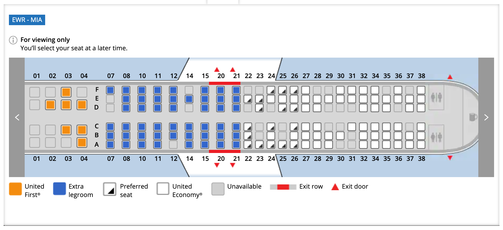 Newark to Miami United Airlines flight seat assignments March 27, 2020