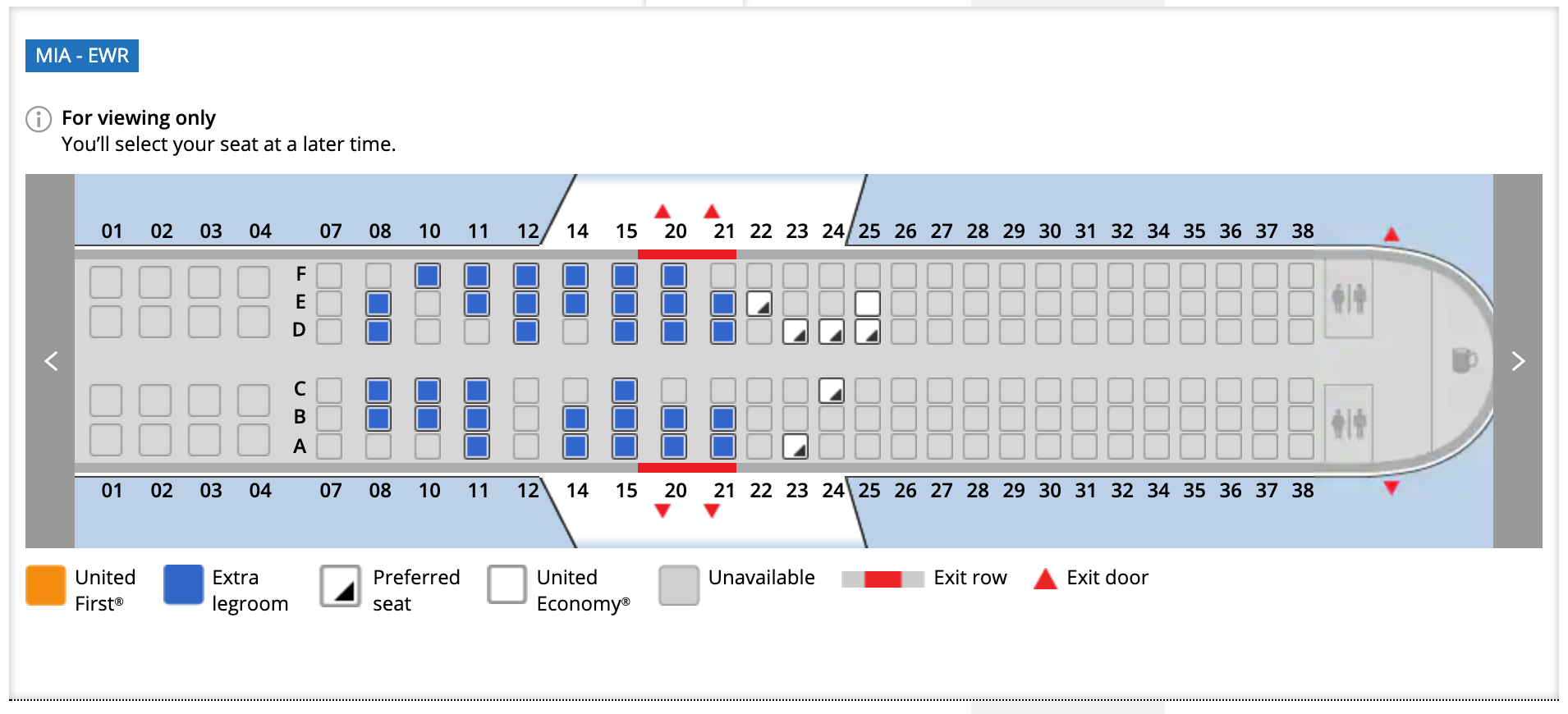 Miami to Newark United Airlines flight seat assignments March 27, 2020